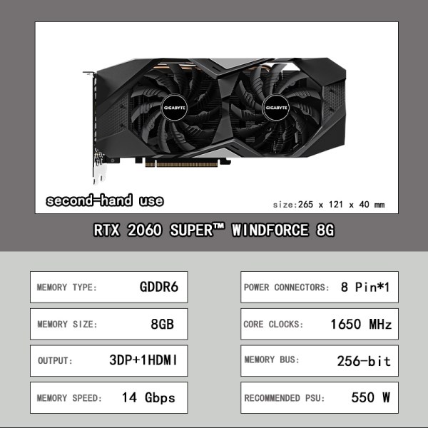 Новый в употреблении Видеокарта GIGABYTE GeForce RTX 2060 S 2060 SUPER 8G NVIDIA GAMING 12 нм 14000 МГц GDDR6 бит Поддержка AMD Intel Desktop