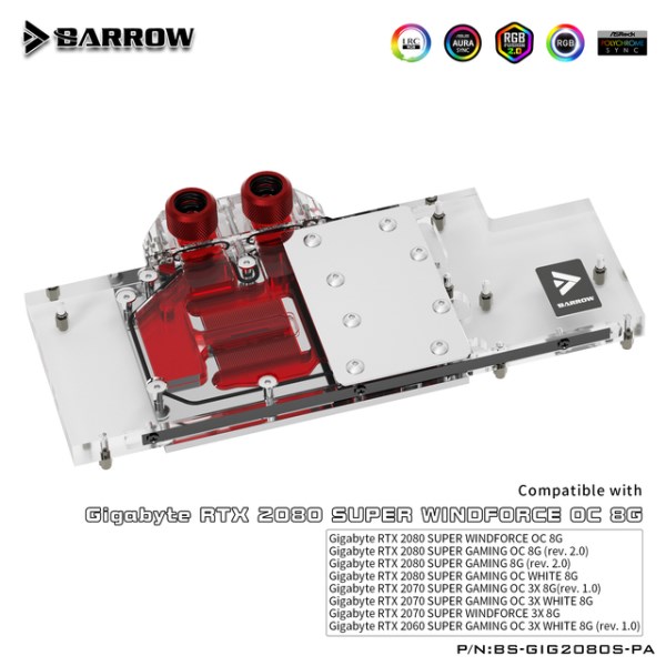 Новый закрывающий водяной блок Barrow для Gigabyte RTX 2080 2070 SUPER GAMING WINDFORCE OC 8G GPU Card ARGB BS-GIG2080S-PA