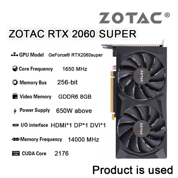 Новый в употреблении видеокарта ZOTAC GeForce RTX 2060 SUPER?VENTUS 8G 2060S 12 нм 8 Гб 14000 МГц GDDR6 бит Поддержка процессора AMD Intel для настольного компьютера