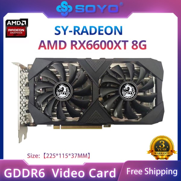 Новый SOYO AMD Radeon RX 5700XT 5500XT 6600XT 6600M GDDR6, видеокарта 8 ГБ, видеокарта PCIE3.0x16, игровая карта для настольных компьютеров