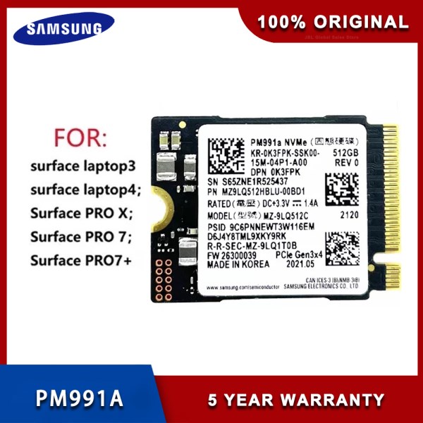 Новый накопитель Samsung PM991a 1 ТБ SSD M.2 2230, PCIe 3,0x4 NVME SSD для Microsoft Surface Pro 7 + Steam Deck