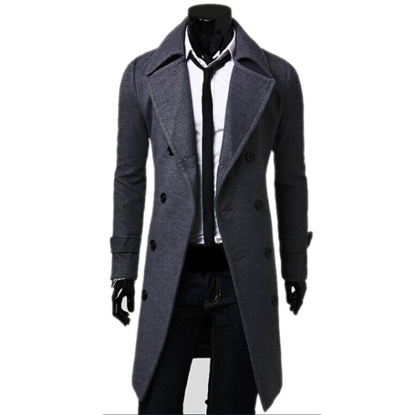Новый Тренч, Мужская модная длинная брендовая осенняя куртка, однотонный мужской пиджак, двубортная куртка