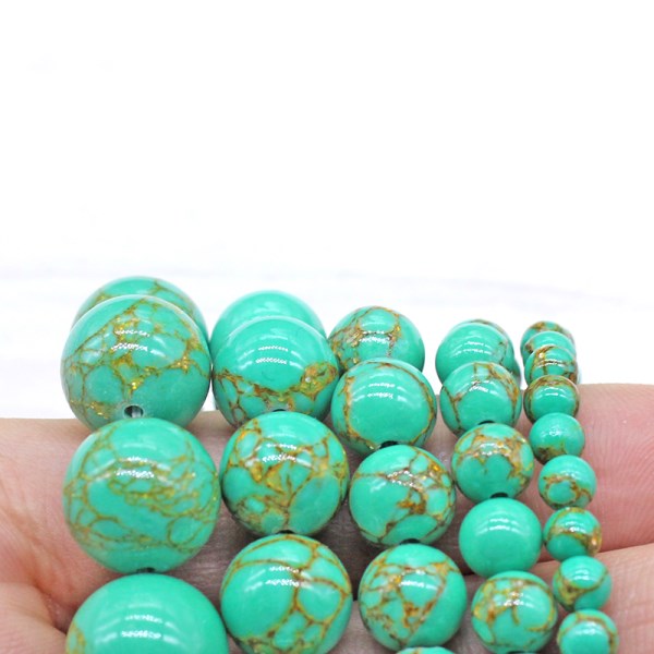 Новый бусины из зеленой золотой линии с бирюзовый камень, для самостоятельного изготовления ювелирных изделий браслет, ожерелье, ювелирные изделия, 4681012 мм, 15 дюймов
