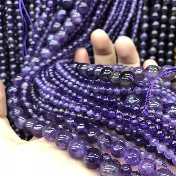 Новый Качество натуральный камень пурпурные аметисты кристаллы Круглые свободные бусины 15 дюймов нитка 3 4 6 8 10 12 мм выбор Размера