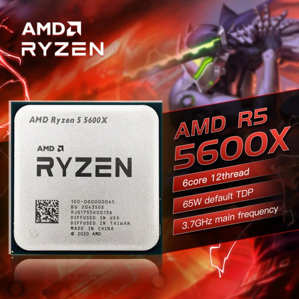 Новый AMD Ryzen 5 5600X для ПК, центральный процессор для компьютера, 6 ядер, 12 нитей, 65 Вт, L3 = 32M, разъем 3,7-100, разъем AM4, без вентилятора, 000000065 ГГц