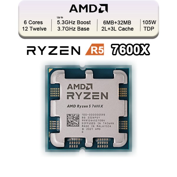 Новый процессор AMD Ryzen 5 7600X R5 7600X 4,7 ГГц 6-ядерный 12-поточный процессор Zen 4 5 нм процессор Radeon RDNA 2 L3 = 32M 100-000000593 разъем AM5