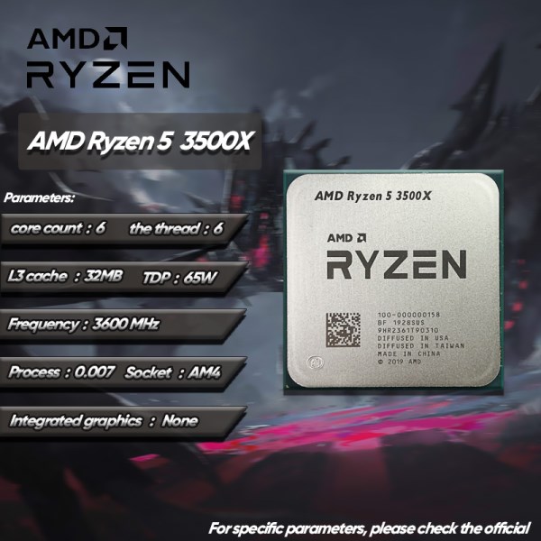 Новый AMD Ryzen 5 3500X для ПК, центральный процессор для компьютера, 6 ядер, 3,6 ГГц, 65 Вт, L3 = 32M, разъем AM4, 0,007-100
