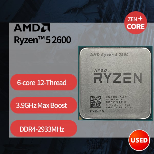 Новый в употреблении Процессор AMD Ryzen 5 2600 R5 2600 3,4 ГГц шестиядерный двенадцатиядерный процессор 65 Вт YD2600BBM6IAF разъем AM4 без вентилятора