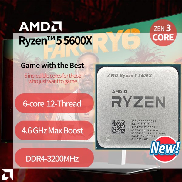 Новый процессор AMD Ryzen 5 5600X R5 5600X 3,7 ГГц шестиядерный двенадцатипоточный процессор 65 Вт L3 = 32M 100-000000065 разъем AM4 без вентилятора