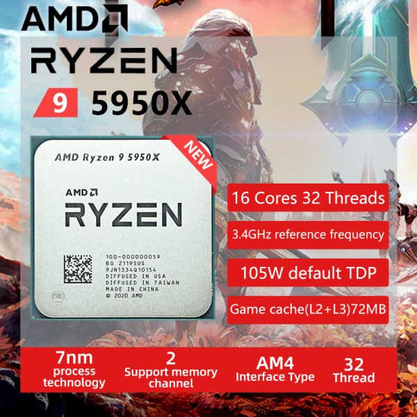 Новый AMD Ryzen 9 5950X NEW R9 5950X 3,4 ГГц 16 ядер 32 потока ЦП процессор 7NM L3 = 64M 100-000000059 разъем AM4