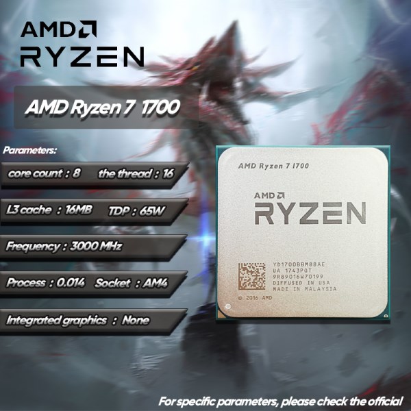 Новый Ryzen 7 1700 R7 1700 3.0 GHz Used GAMING Zen 0.014 Eight-Core Sixteen-Thread CPU Processor 65W YD1700BBM88AE Socket AM4