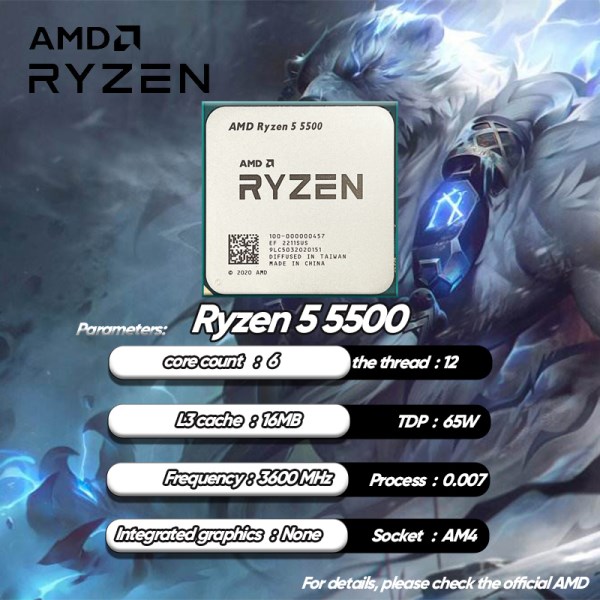 Новый AMD Ryzen 5 5500 R5 5500 3,6 ГГц 6-ядерный 12-поточный процессор 7 нм L3 = 16M 100-000000457 разъем AM4 Герметичный и поставляется с вентилятором