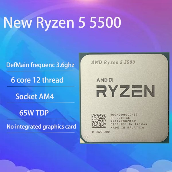 Новый процессор AMD Ryzen 5 5500 R5 5500 3,6 ГГц шестиядерный двенадцатипоточный процессор 7 нм 65 Вт L3 = 16M 100-000000457 разъем AM4 без вентилятора r5 5500