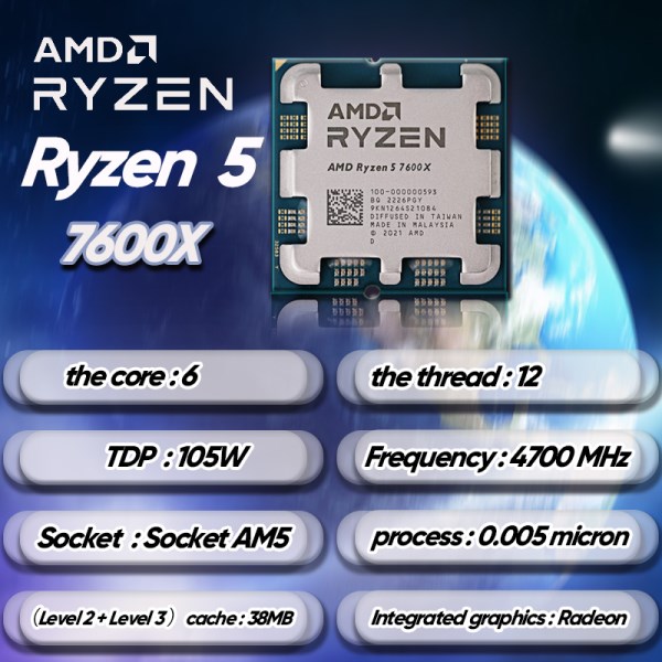 Новый AMD Ryzen 5 7600X R5 7600X 4,7 ГГц 6-ядерный 12-поточный процессор 5 нм L3 = 32M 100-000000593 разъем AM5 новый герметичный без кулера