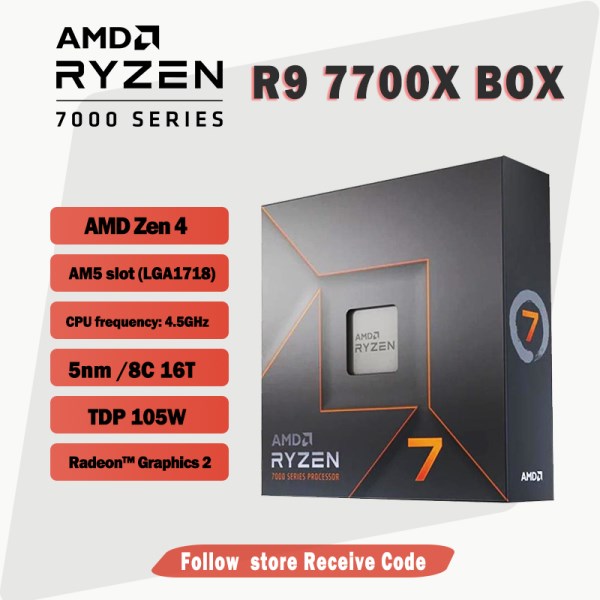 Новый процессор AMD Ryzen 7 7700X R7 7700X BOX 100-000000591 4,5 ГГц 8-ядерный 16-поточный процессор 5 нм Zen 4 105 Вт Разъем AM5 LGA1718 без вентилятора