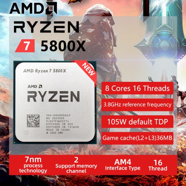 Новый Ryzen 7 5800X Новый R7 5800X 3,8 ГГц 8-ядерный 16-поточный ЦПУ процессор 7 нм L3 = 32M 100-000000063 разъем AM4