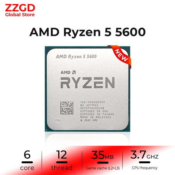 Новый процессор AMD Ryzen 5 5600 R5 5600 3,5 ГГц 6-ядерный 12-поточный ЦПУ аксессуары для настольных компьютеров процессор 7 нм L3 = 32M 100-000000927 разъем AM4