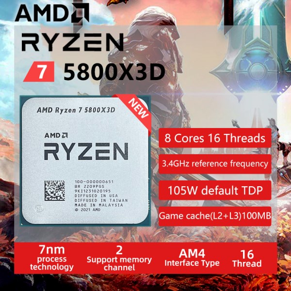 Новый AMD Ryzen 7 5800X3D R7 5800X3D 3,4 ГГц 8-ядерный 16-поточный процессор 7 нм L3 = 96M 100-000000651 разъем AM4 новый, без вентилятора
