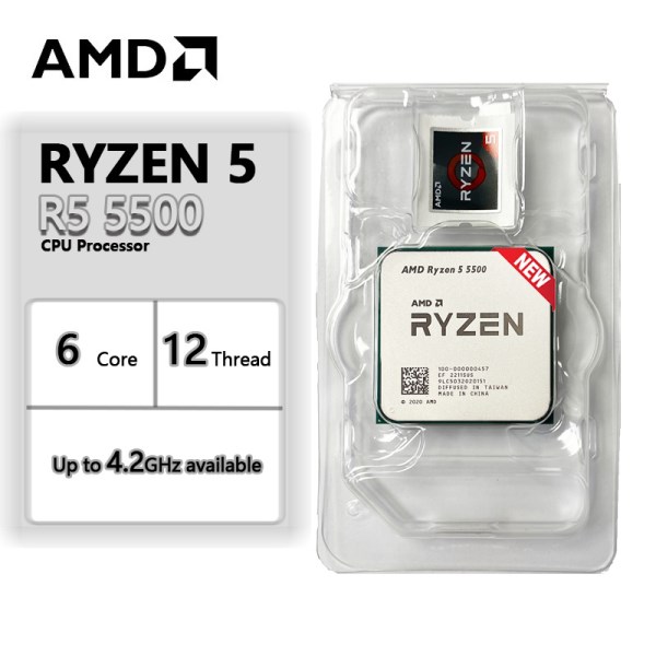 Новый Ryzen 5 5500 R5 5500 3.6 GHz 6-Core 12-Thread CPU Processor 7NM L3=16M 100-000000457 Socket AM4 New but without cooler