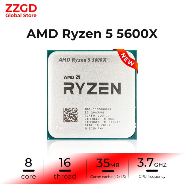 Новый процессор Amd ryzen 5 5600x New r5 5600x3,7 ГГц 6-ядерный 12-проводной процессор 7nm 65 Вт l3 = 32m 100-0000000 65 слот am4