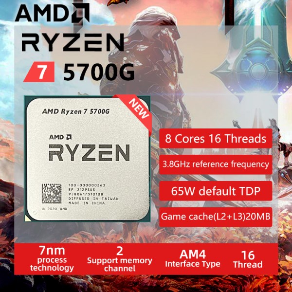 Новый Ryzen 7 5700G R7 5700G 3.8GHz Eight-Core 16-Thread 65W CPU Processor L3=16M 100-000000263 Socket AM4 new but no fan