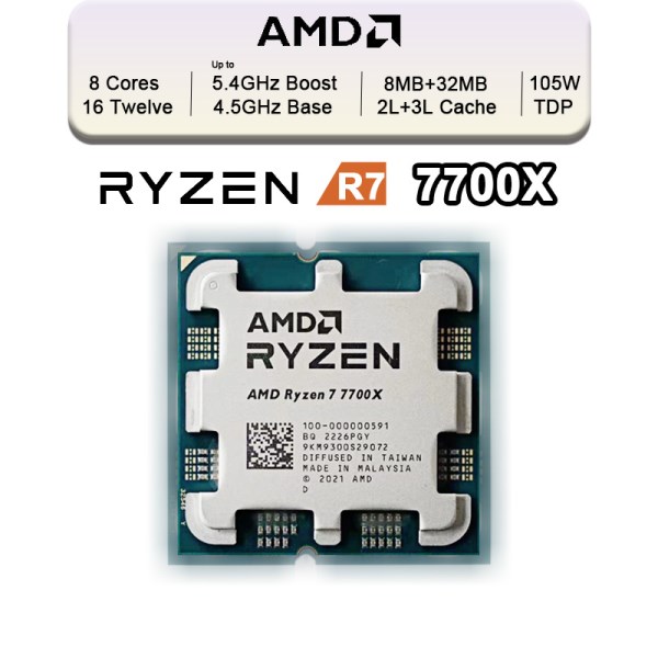 Новый новый Ryzen 7 7700X R7 7700X 4,5 ГГц 8-ядерный 16-поточный ЦПУ Zen 4 процессор 5 нм Radeon RDNA 2 L3 = 32M 100-000000591 разъем AM5