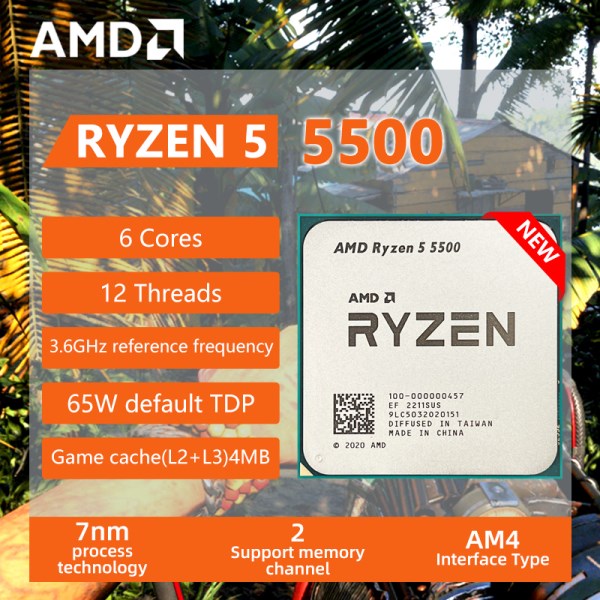 Новый процессор AMD R5 5500 Ryzen 5 5500 3,6 ГГц 6-ядерный 12-поточный процессор 7 нм L3 = 16M 100-000000457 разъем AM4 новый, но без кулера