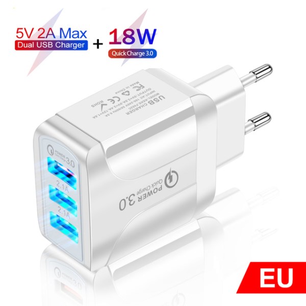 Новый 5V 2A EU Plug LED Light 2 USB Adapter Mobile Phone Wall PD Charger Device Quick Charge QC 3.0 Mobile Charger Fast Charger