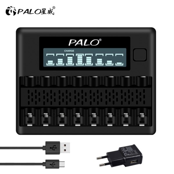 Новый устройство PALO с 8 слотами, 1,2 в, AA, AAA, быстрое зарядное устройство с ЖК-дисплеем для аккумуляторных батарей 1,2 в, AA, AAA, 2A, 3A, NI-MH, NI-CD